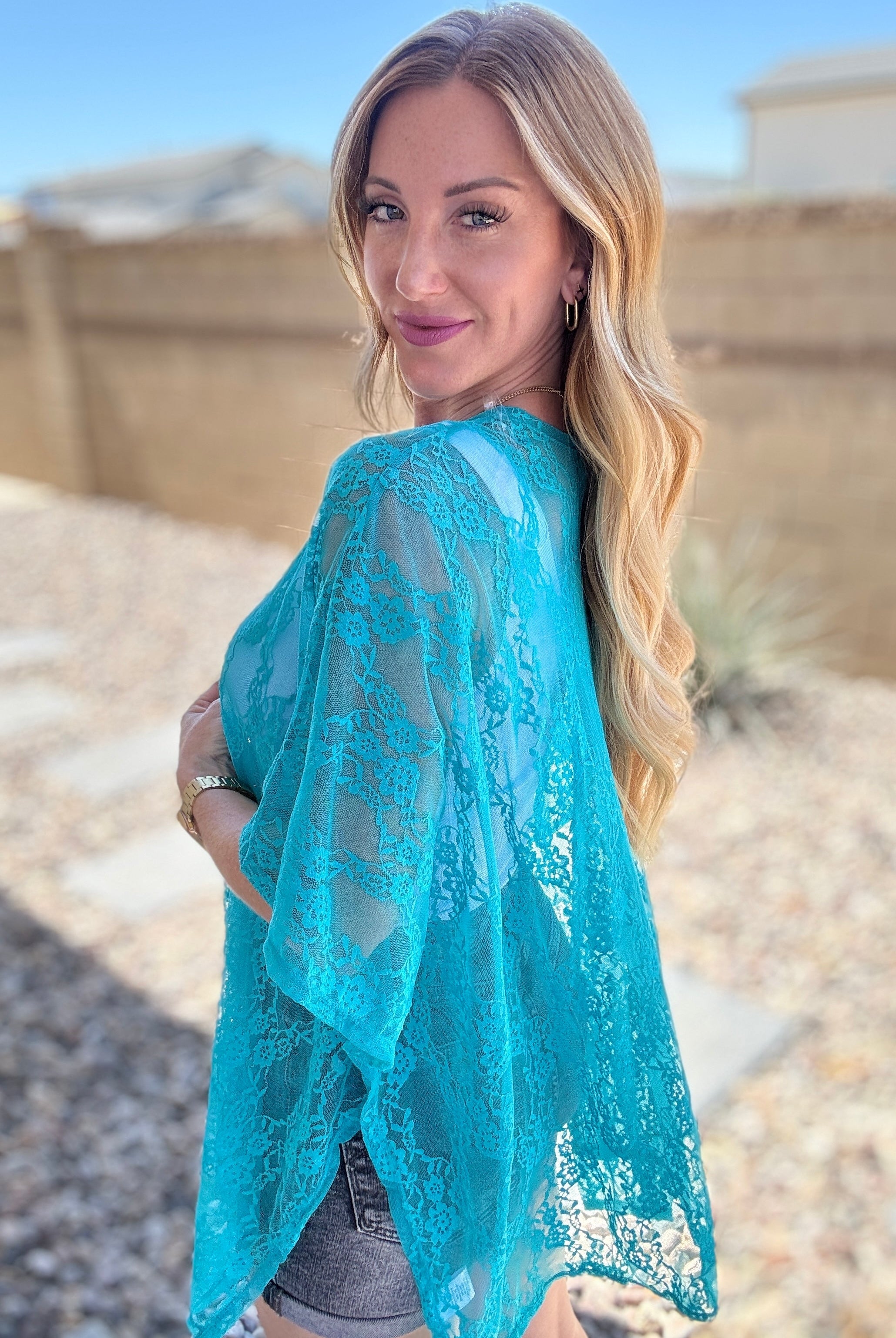 Good Days Ahead Lace Kimono In Teal-Kimonos-Krush Kandy, Women's Online Fashion Boutique Located in Phoenix, Arizona (Scottsdale Area)