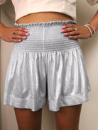 Shine Bright Metallic Shimmer Smock Shorts-Shorts-Krush Kandy, Women's Online Fashion Boutique Located in Phoenix, Arizona (Scottsdale Area)