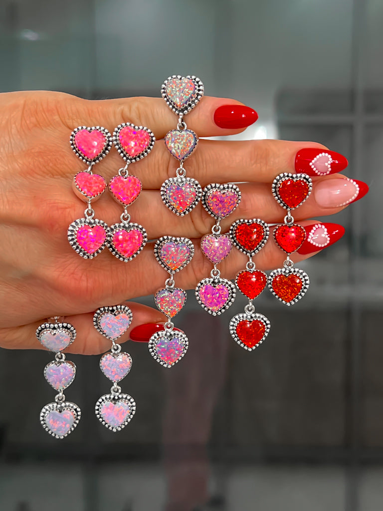 Trifecta Heart Drop Sterling Silver Earrings | PREORDER NOW OPEN!-Earrings-Krush Kandy, Women's Online Fashion Boutique Located in Phoenix, Arizona (Scottsdale Area)