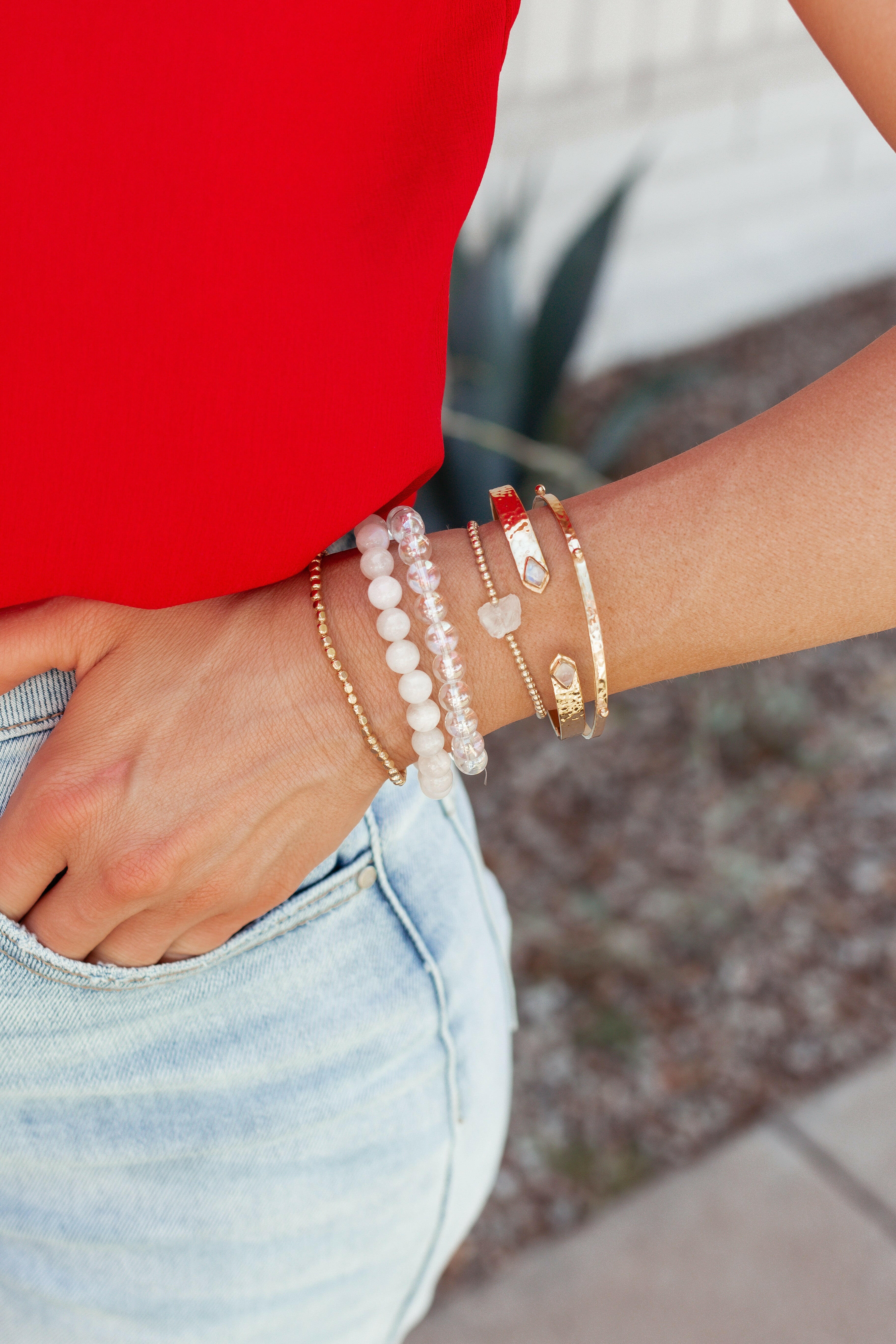 Opalite Bead Stretch Bracelet-Bracelets-Krush Kandy, Women's Online Fashion Boutique Located in Phoenix, Arizona (Scottsdale Area)