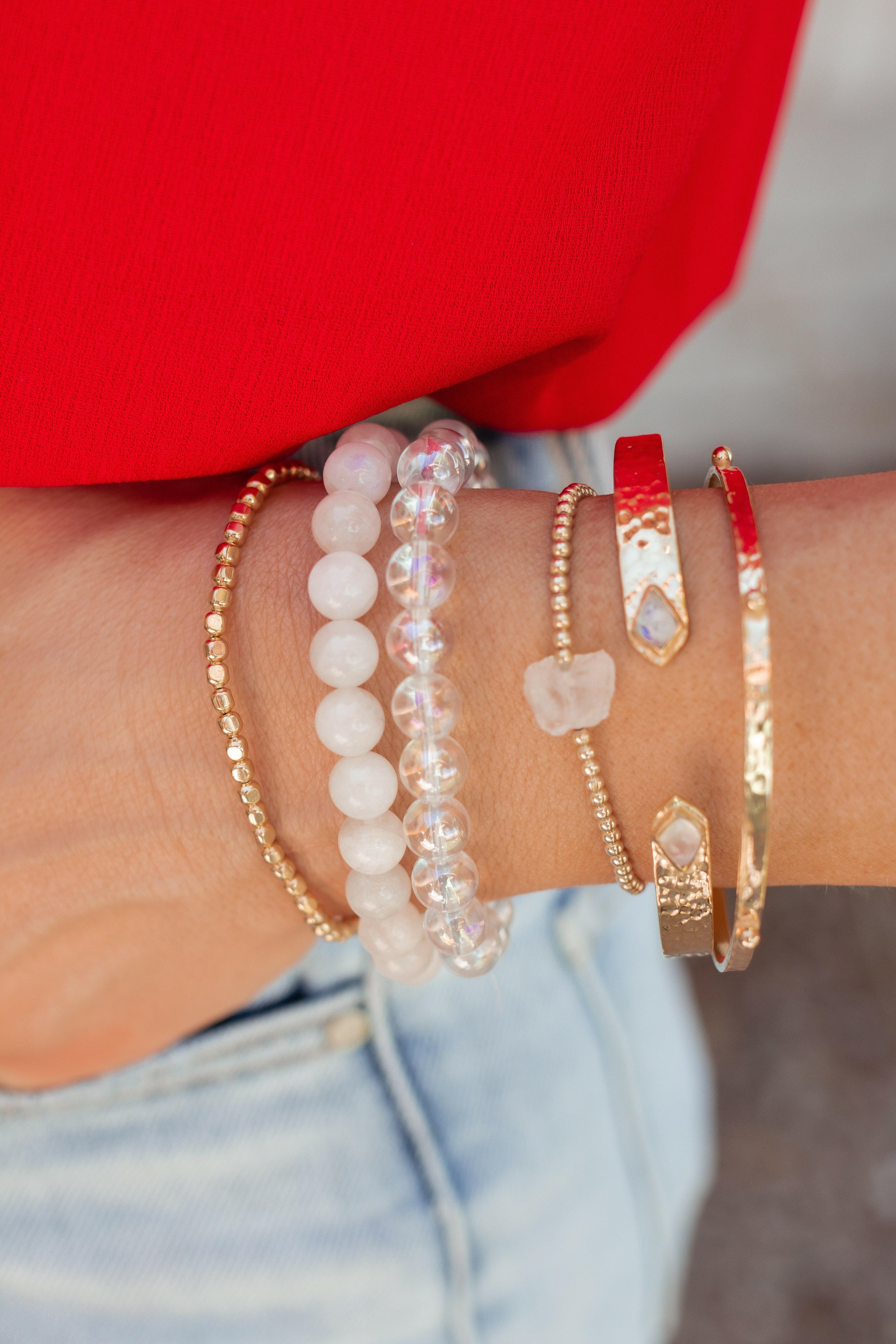 Opalite Bead Stretch Bracelet-Bracelets-Krush Kandy, Women's Online Fashion Boutique Located in Phoenix, Arizona (Scottsdale Area)