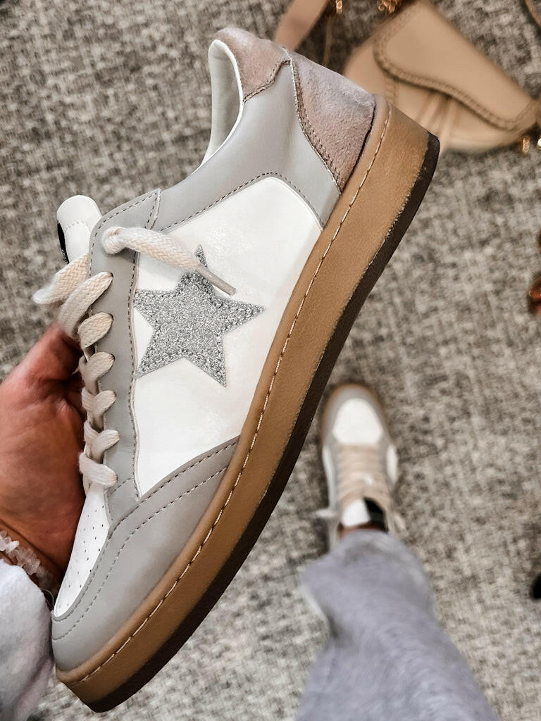 SAMBA Vintage Vibe Star Sneakers - Grey Glitter Star-Sneakers-Krush Kandy, Women's Online Fashion Boutique Located in Phoenix, Arizona (Scottsdale Area)