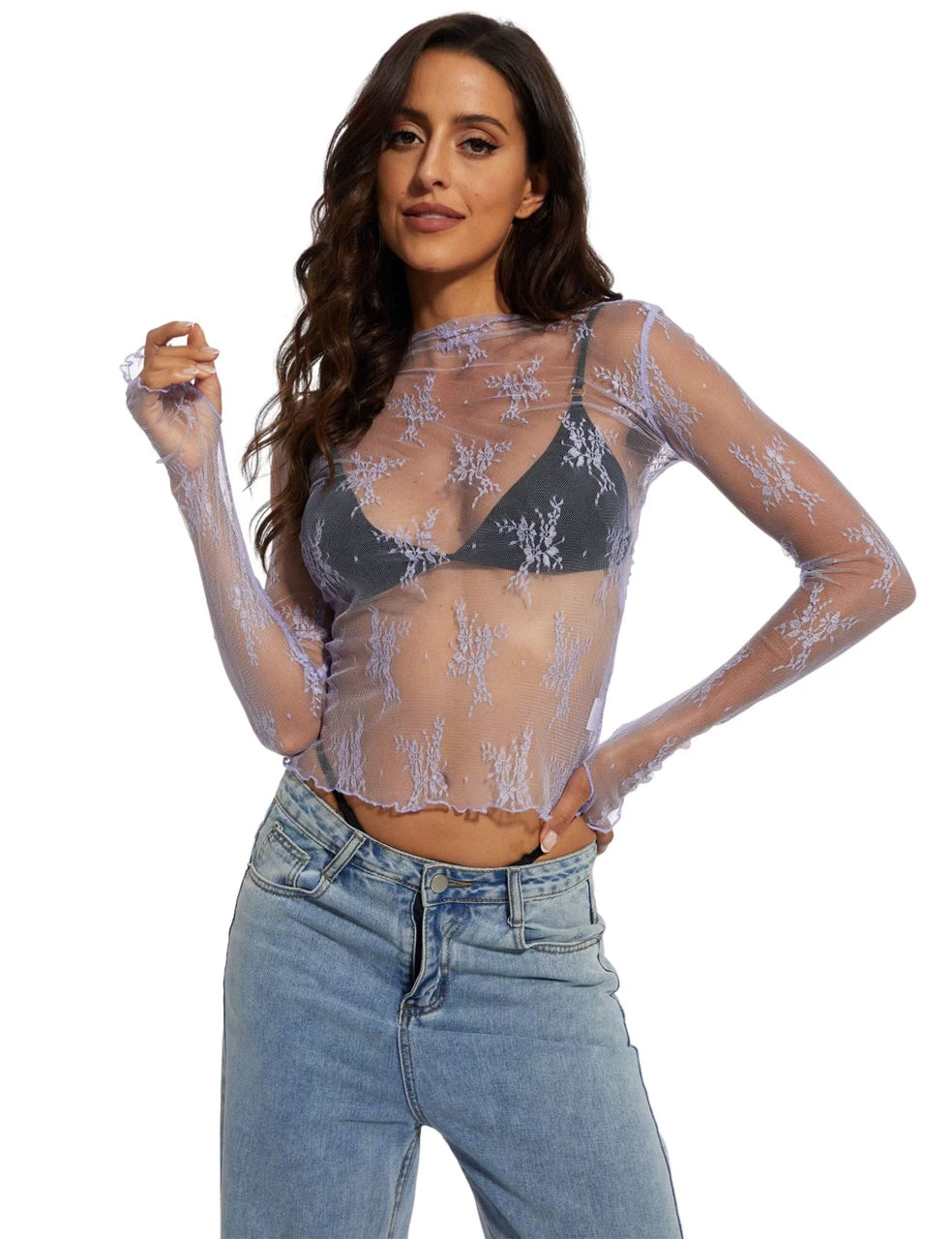 Chic Lace Mesh Top-Long Sleeve Tops-Krush Kandy, Women's Online Fashion Boutique Located in Phoenix, Arizona (Scottsdale Area)