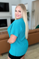 Trial and Error Textured V-Neck Blouse in Teal-Short Sleeve Tops-Krush Kandy, Women's Online Fashion Boutique Located in Phoenix, Arizona (Scottsdale Area)