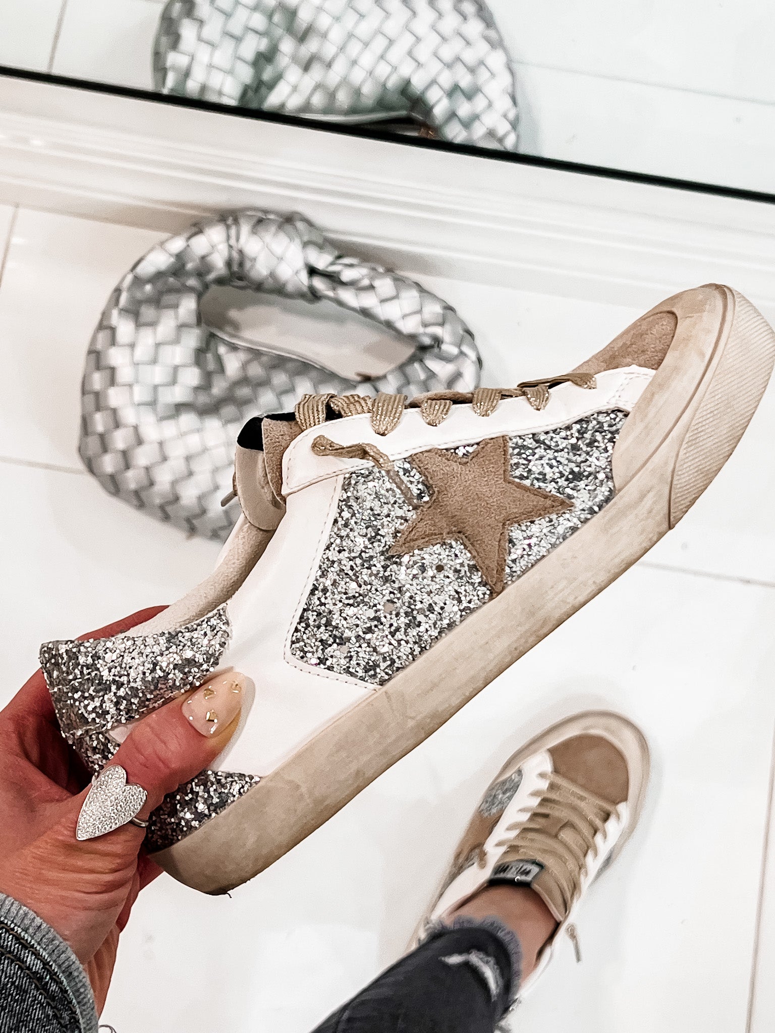 Your Favorite Neutral Glitter Star Sneaker-Sneakers-Krush Kandy, Women's Online Fashion Boutique Located in Phoenix, Arizona (Scottsdale Area)