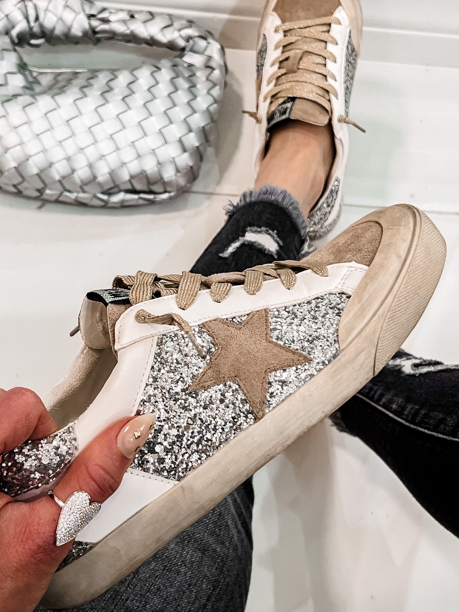 Your Favorite Neutral Glitter Star Sneaker-Sneakers-Krush Kandy, Women's Online Fashion Boutique Located in Phoenix, Arizona (Scottsdale Area)