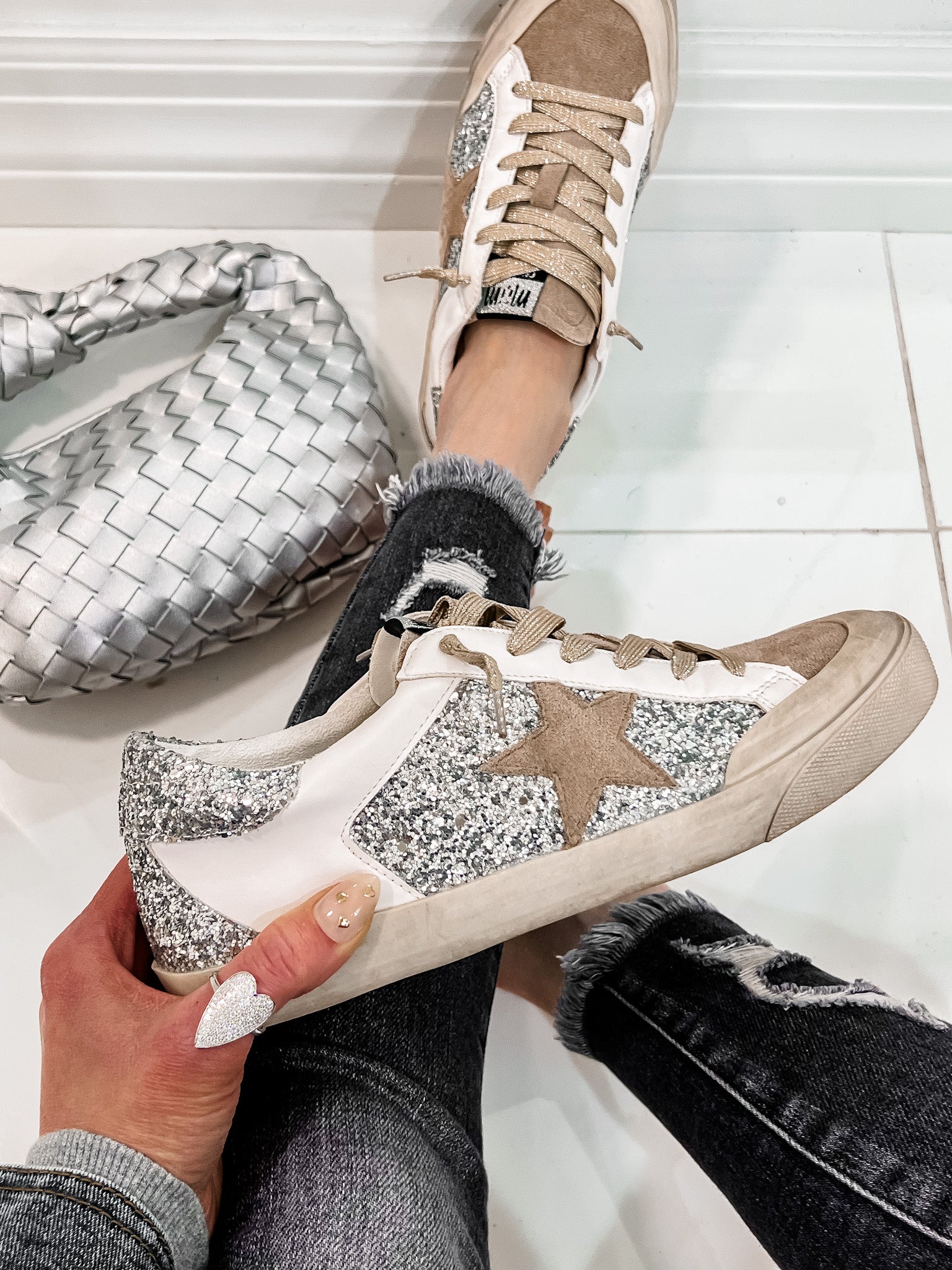 Your Favorite Neutral Glitter Star Sneaker-Sneakers-Krush Kandy, Women's Online Fashion Boutique Located in Phoenix, Arizona (Scottsdale Area)