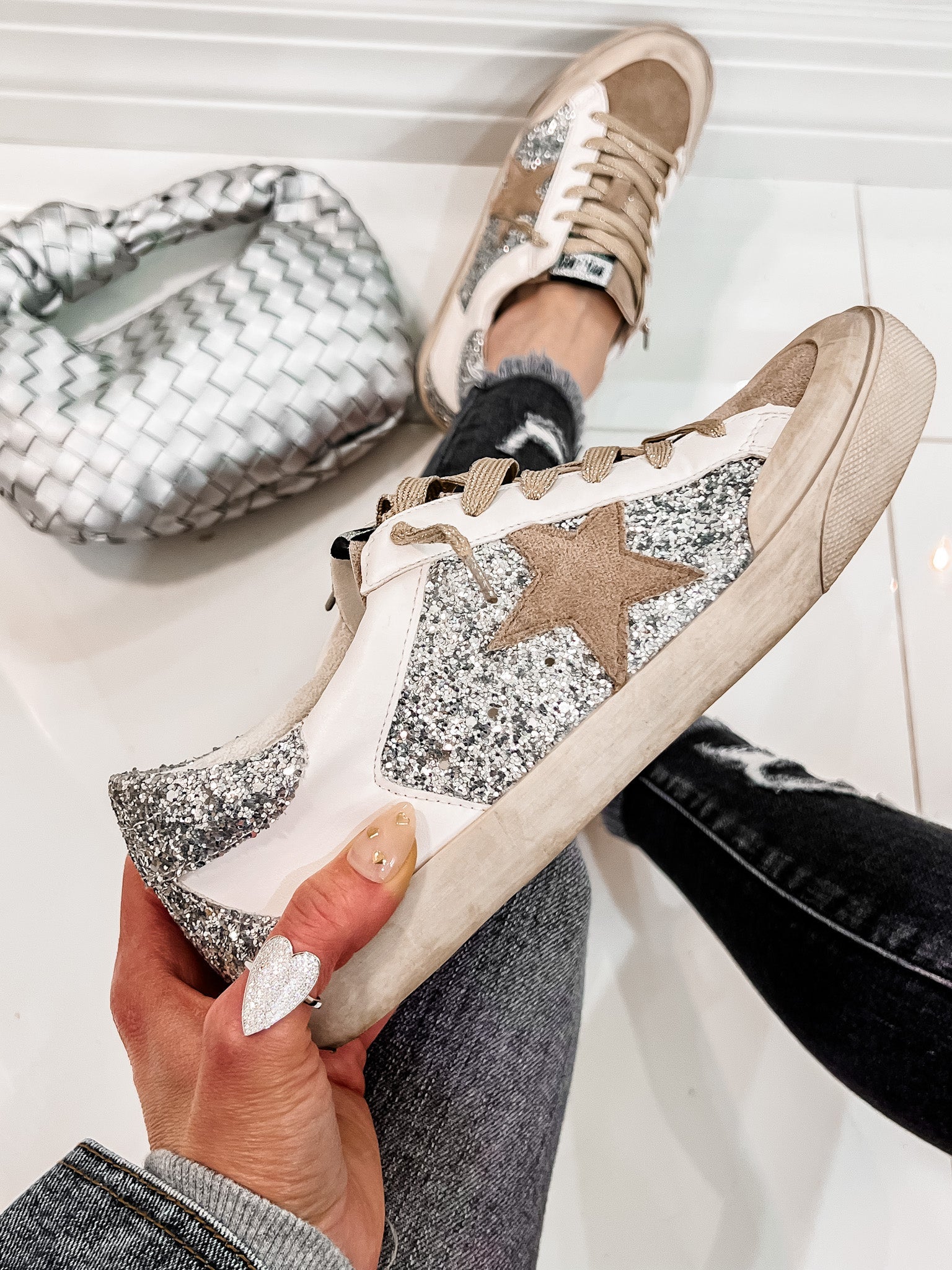 Your Favorite Neutral Glitter Star Sneaker-Sneakers-Krush Kandy, Women's Online Fashion Boutique Located in Phoenix, Arizona (Scottsdale Area)