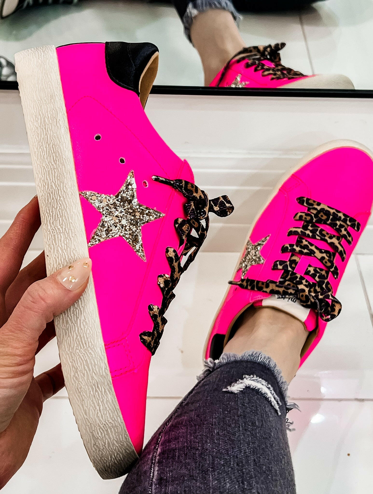 Neon Pink Star Sneaker-Sneakers-Krush Kandy, Women's Online Fashion Boutique Located in Phoenix, Arizona (Scottsdale Area)