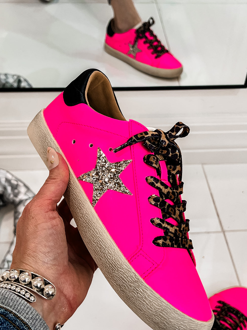 Neon Pink Star Sneaker-Sneakers-Krush Kandy, Women's Online Fashion Boutique Located in Phoenix, Arizona (Scottsdale Area)