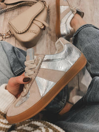Maison Leather Suede Sneakers | Silver