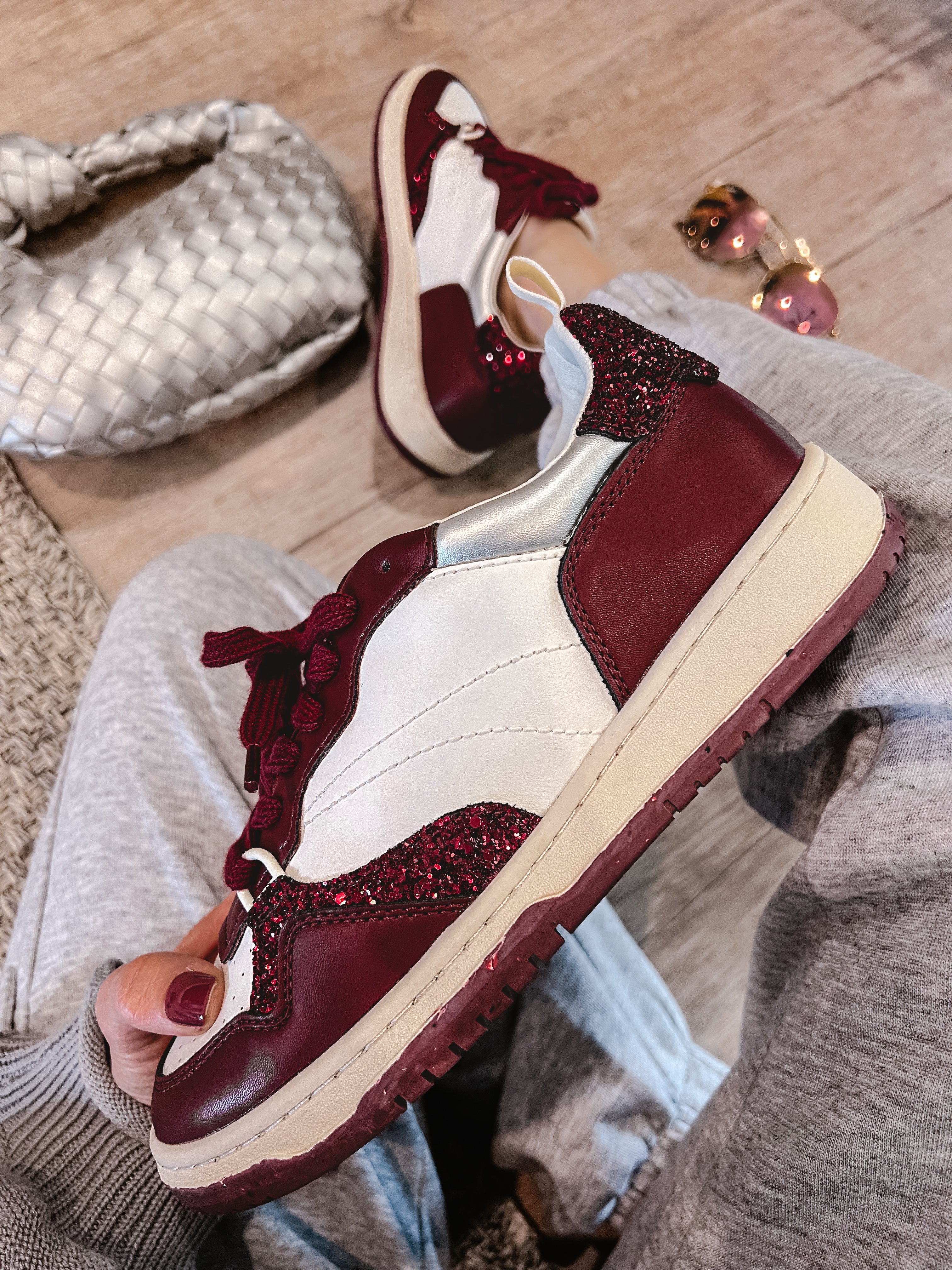 Concept CloudWalk: Burgundy & Silver Color Block Sneakers-Shoes-Krush Kandy, Women's Online Fashion Boutique Located in Phoenix, Arizona (Scottsdale Area)