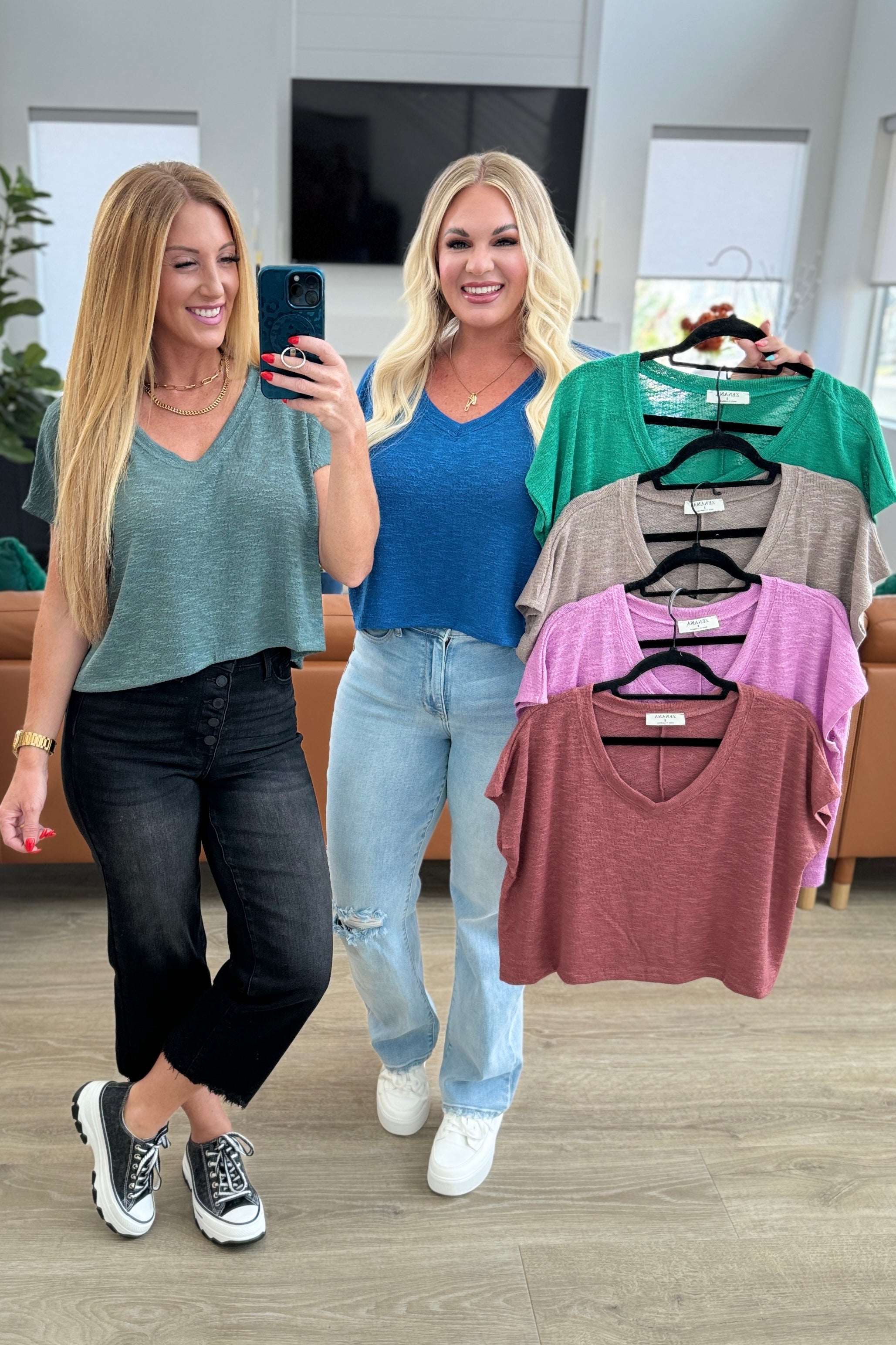 Classic Comfort V-Neck Top in Ash Jade-Short Sleeve Tops-Krush Kandy, Women's Online Fashion Boutique Located in Phoenix, Arizona (Scottsdale Area)