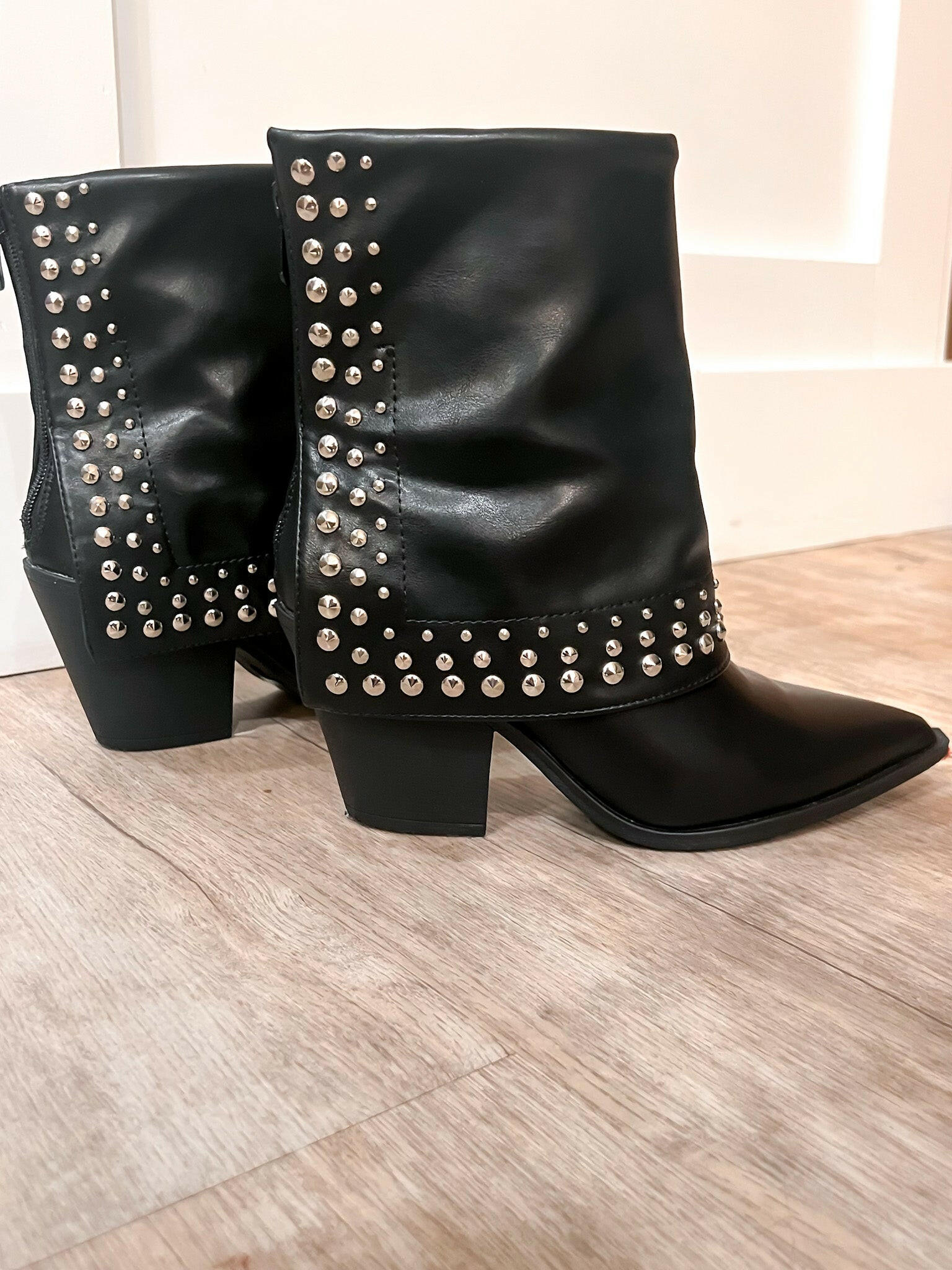 Edgy Chic Studded Fold-Over Bootie-Boots-Krush Kandy, Women's Online Fashion Boutique Located in Phoenix, Arizona (Scottsdale Area)