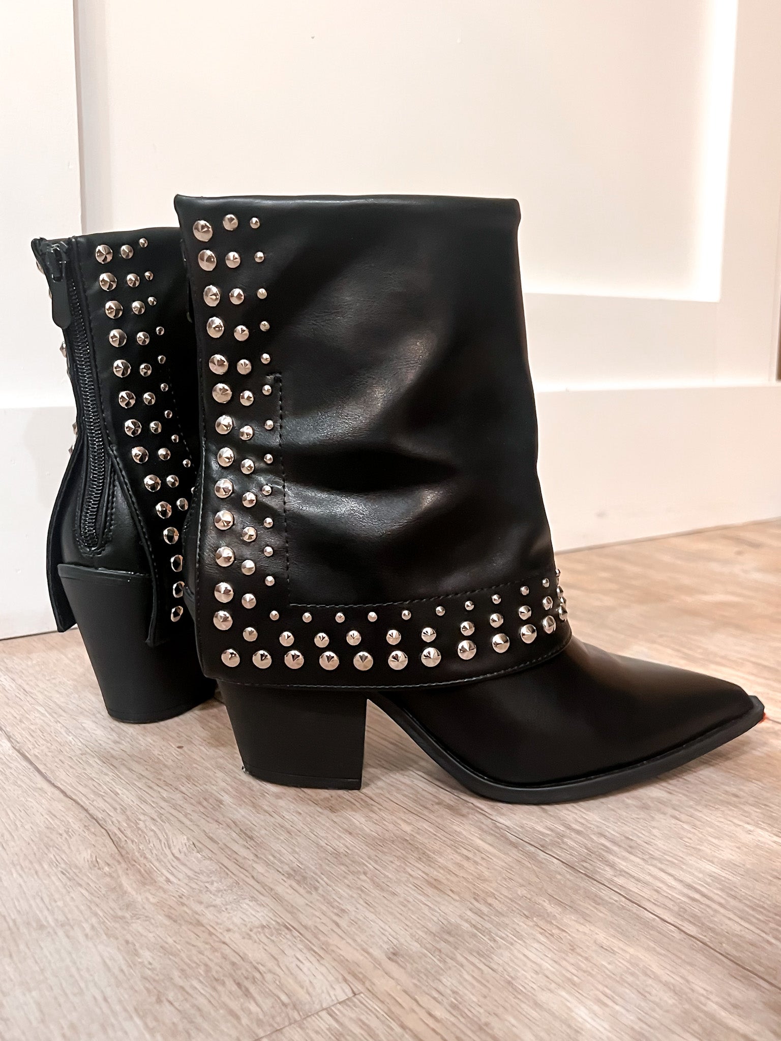 Edgy Chic Studded Fold-Over Bootie-Sneakers-Krush Kandy, Women's Online Fashion Boutique Located in Phoenix, Arizona (Scottsdale Area)