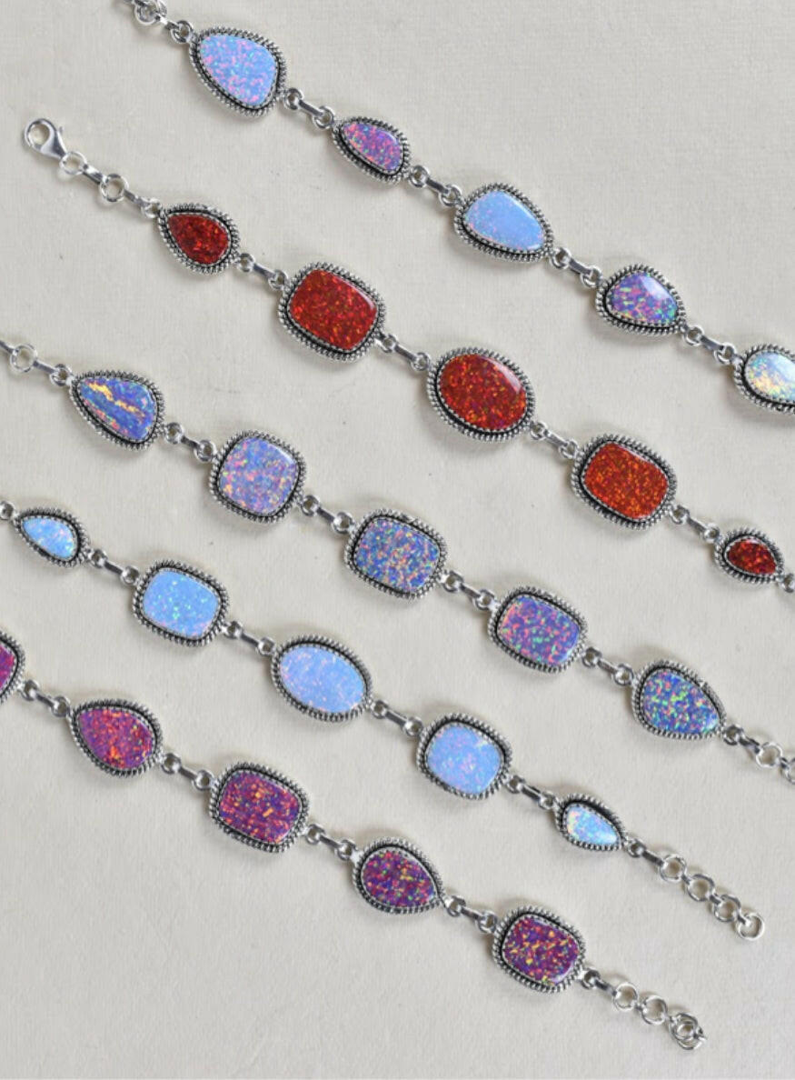 ONE OF A KIND STERLING SILVER 5 STONE BRACELET-Gemstone Bracelets-Krush Kandy, Women's Online Fashion Boutique Located in Phoenix, Arizona (Scottsdale Area)