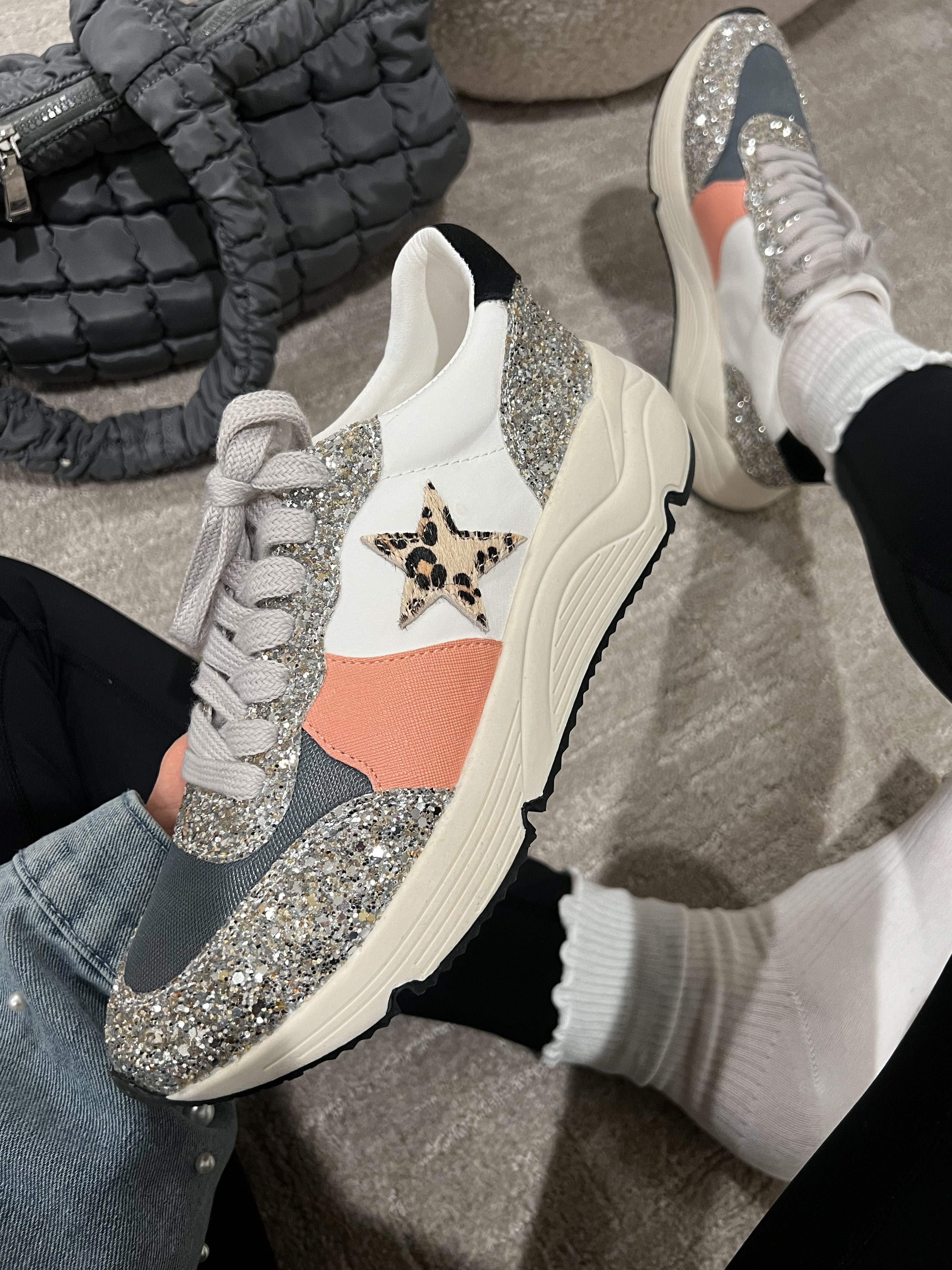 Glitter Leopard Star Colorblock Sneaker-Sneakers-Krush Kandy, Women's Online Fashion Boutique Located in Phoenix, Arizona (Scottsdale Area)