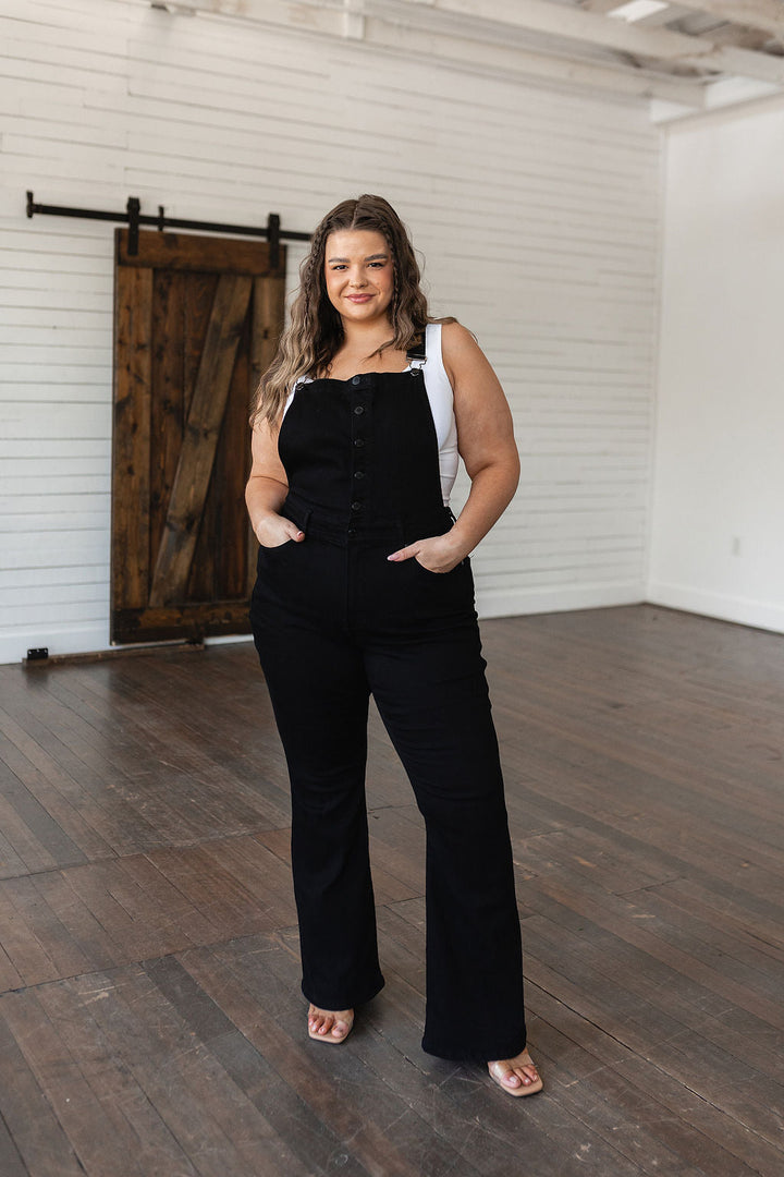 Judy Blue Imogene Control Top Retro Flare Overalls in Black-Jeans-Krush Kandy, Women's Online Fashion Boutique Located in Phoenix, Arizona (Scottsdale Area)