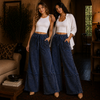 J.HER Mineral Wash Wide Pants with Raw Hem Frayed Details