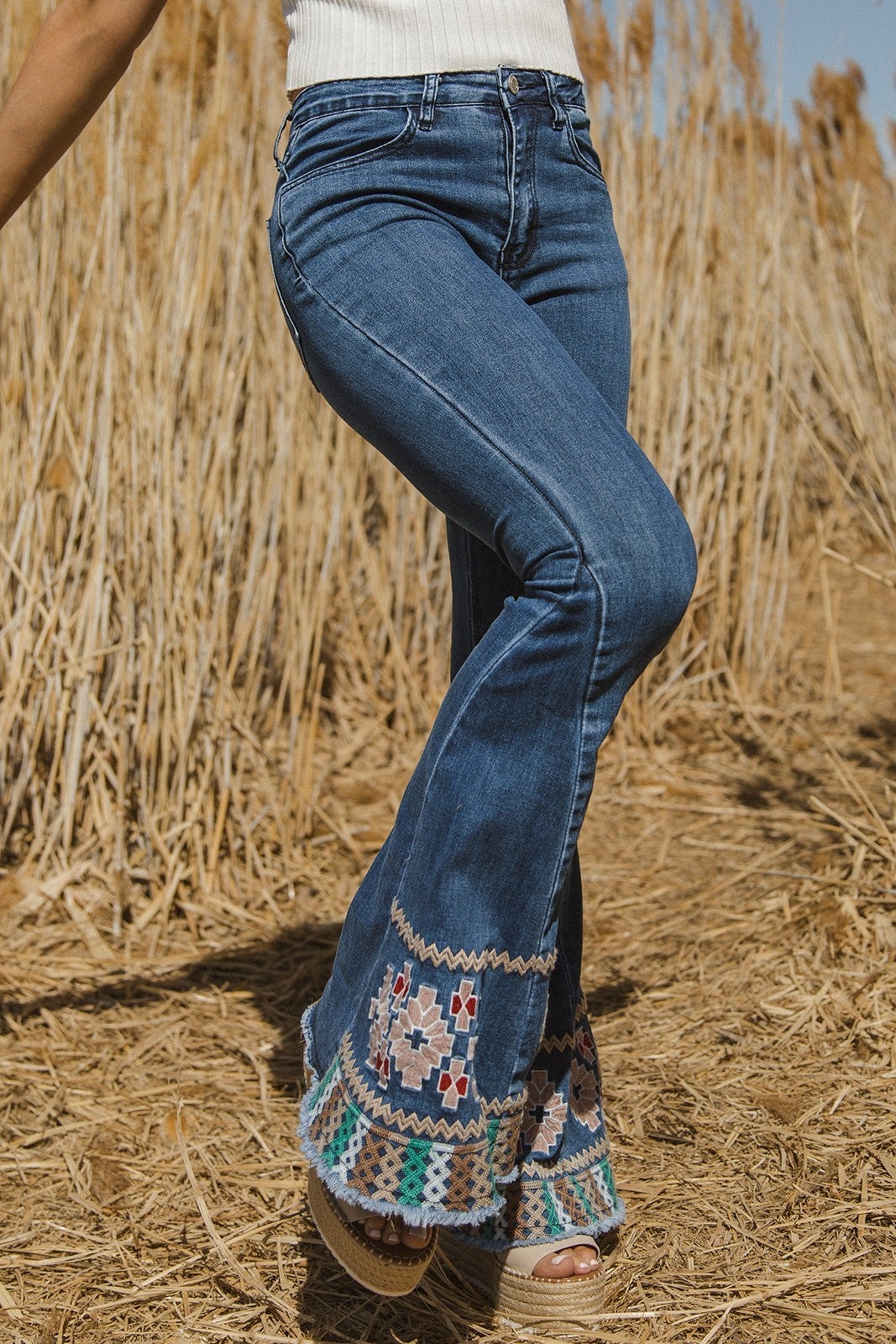 Peace Love and Embroidered Flared Denim Jeans-Jeans-Krush Kandy, Women's Online Fashion Boutique Located in Phoenix, Arizona (Scottsdale Area)