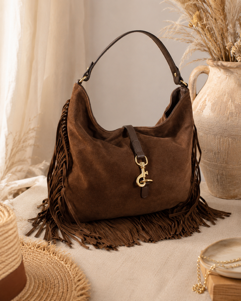 Jenny Suede Fringe Hobo Bag | Genuine Italian Suede Western