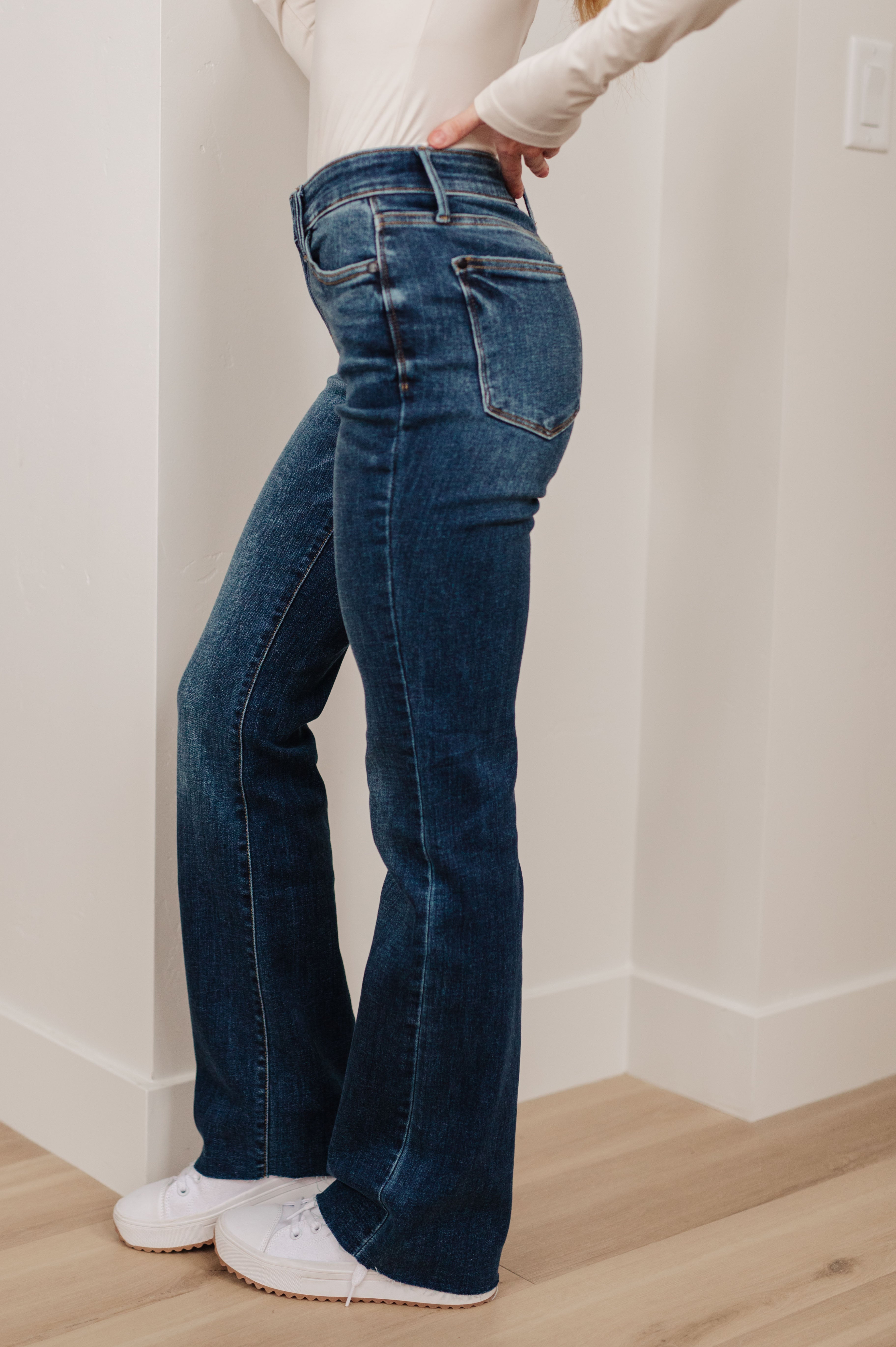 Judy Blue Josephine Mid Rise Raw Hem Bootcut Jeans-Jeans-Krush Kandy, Women's Online Fashion Boutique Located in Phoenix, Arizona (Scottsdale Area)