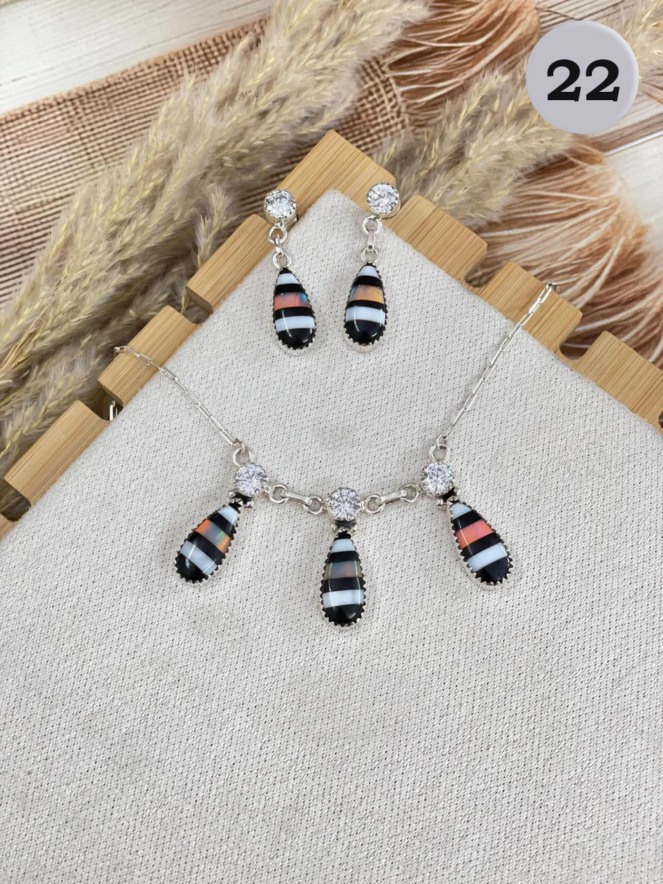 Kristyn's White CZ Stripe Stone Earring & Necklace-Stud Earrings-Krush Kandy, Women's Online Fashion Boutique Located in Phoenix, Arizona (Scottsdale Area)