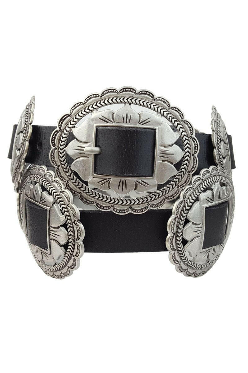 100% Genuine Leather Floral Concho Belt-Belts-Krush Kandy, Women's Online Fashion Boutique Located in Phoenix, Arizona (Scottsdale Area)