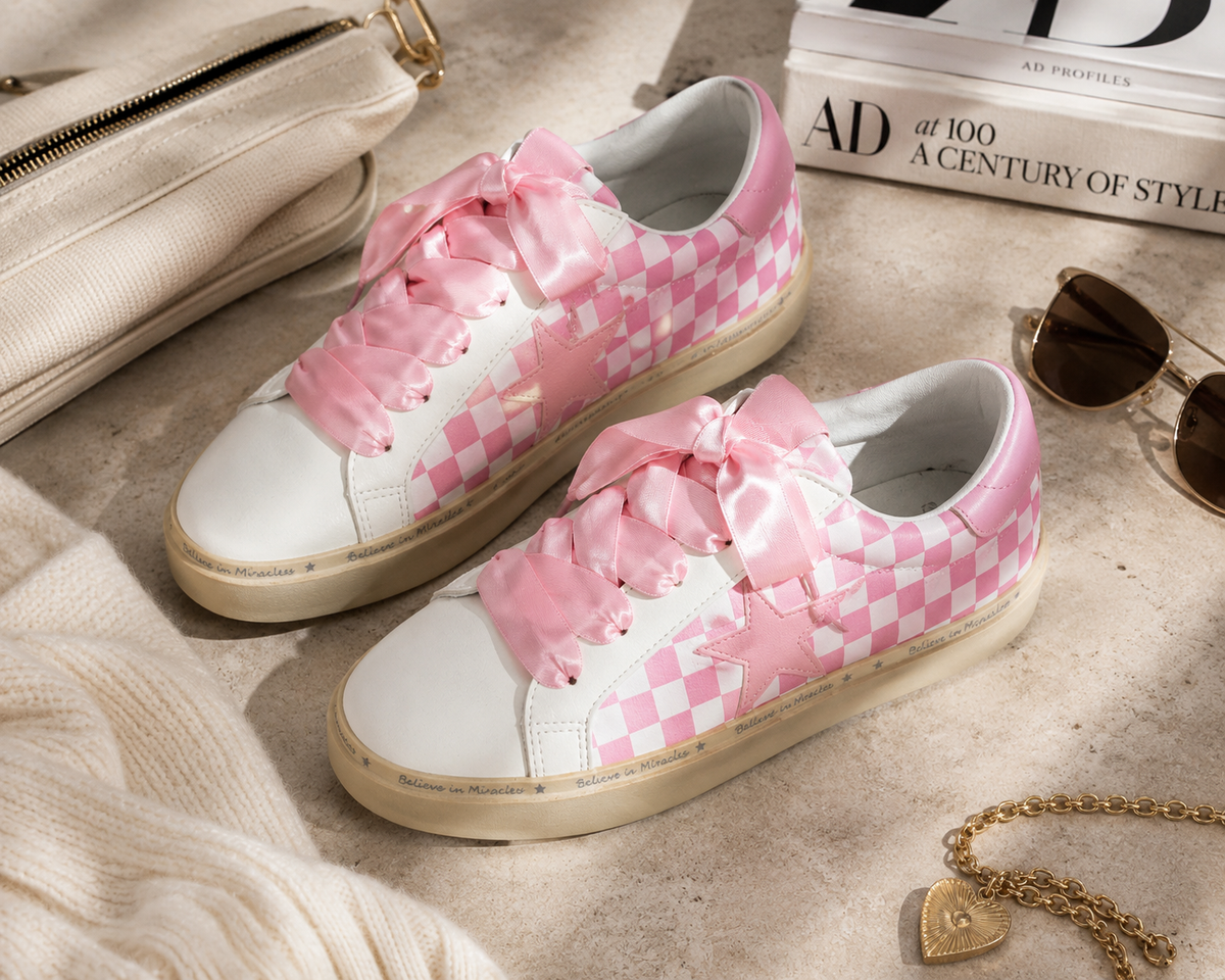 Checkered Glitter Star Sneakers – Lace-Up Sneaker | Krush Kandy