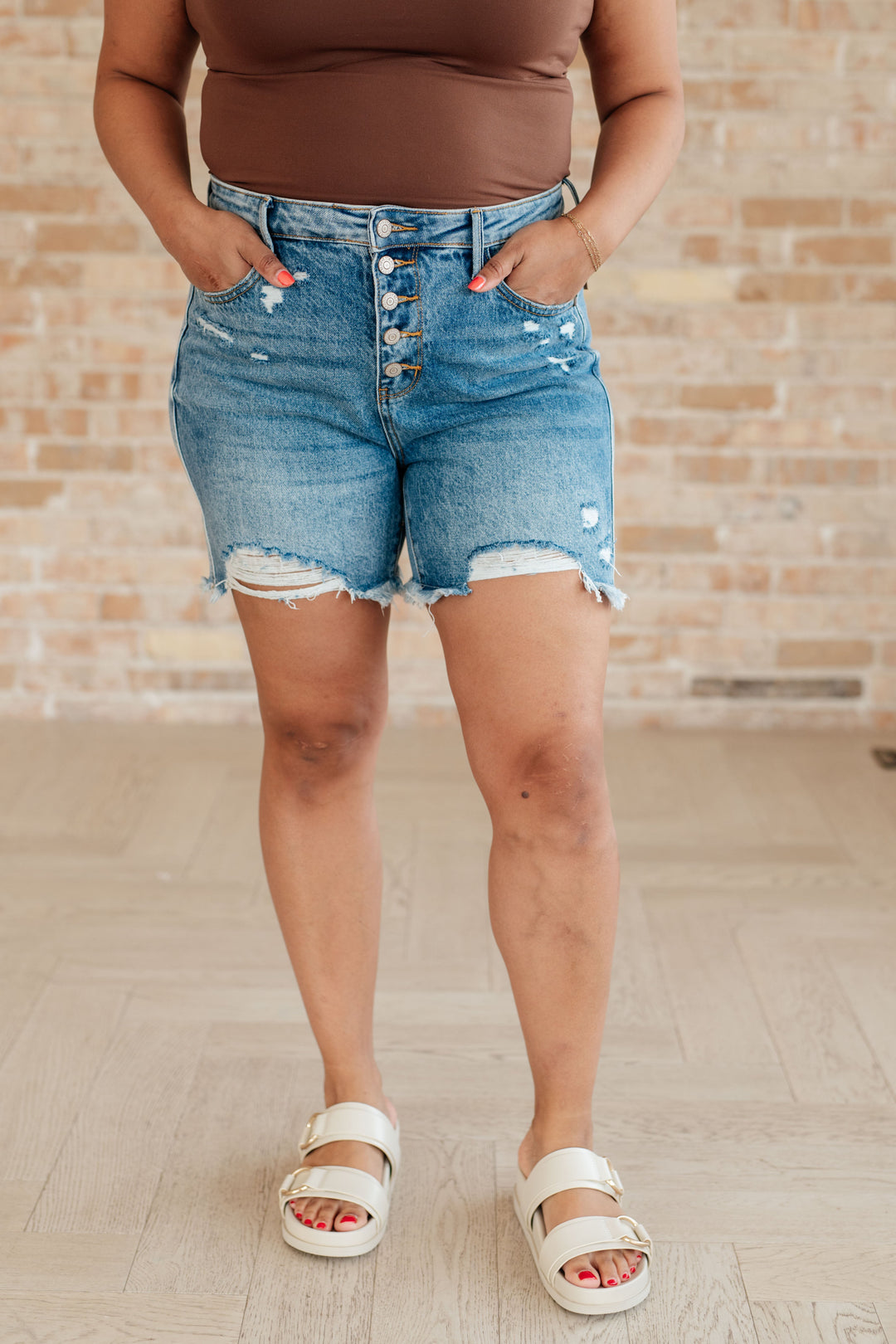 Kara High Rise Rigid Magic Button Fly Cutoff Shorts-Jeans-Krush Kandy, Women's Online Fashion Boutique Located in Phoenix, Arizona (Scottsdale Area)