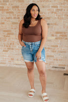 JUDY BLUE Kara High Rise Rigid Magic Button Fly Cutoff Shorts-Denim-Krush Kandy, Women's Online Fashion Boutique Located in Phoenix, Arizona (Scottsdale Area)