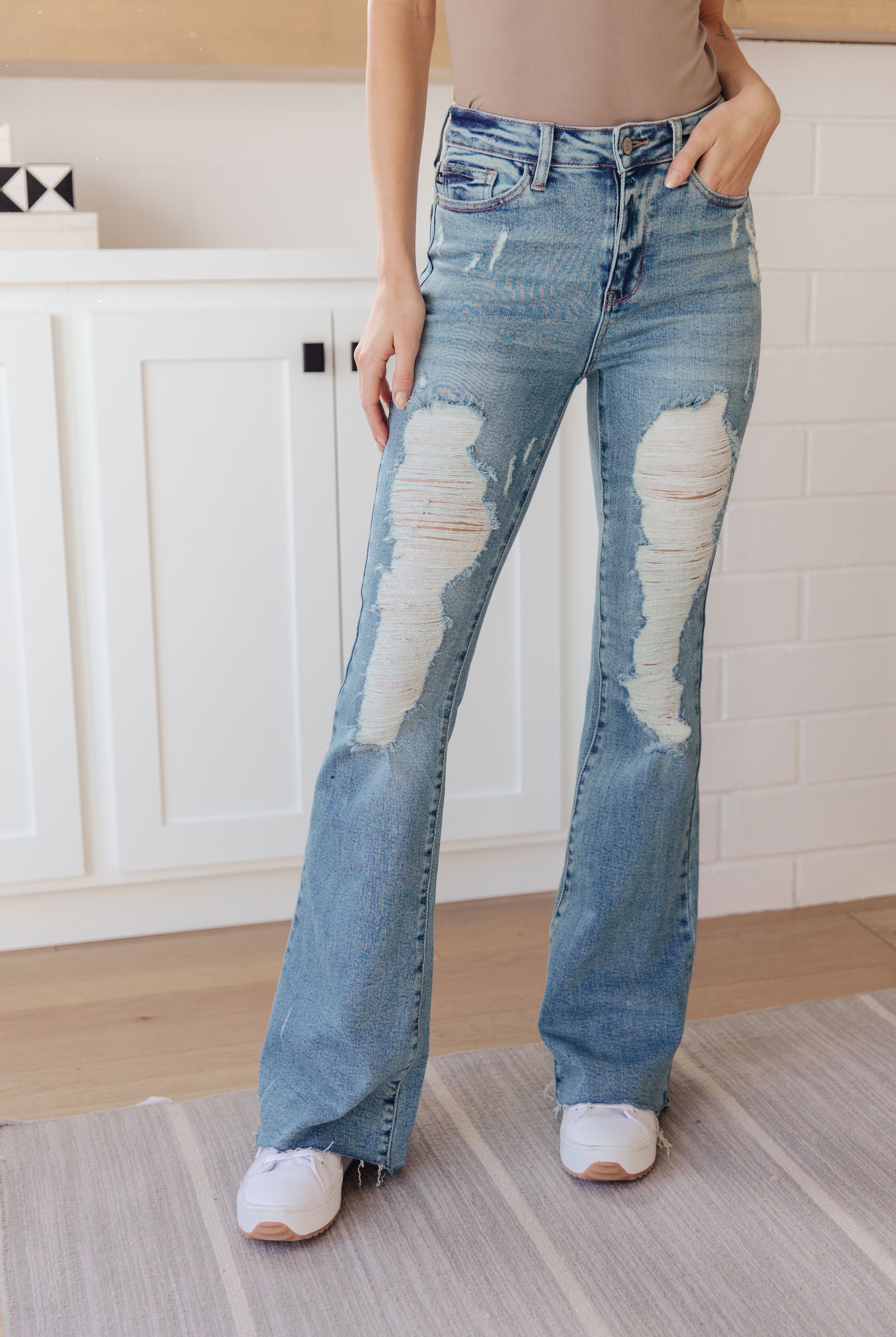 JUDY BLUE Kiana High Rise Heavy Destroy Flare-Jeans-Krush Kandy, Women's Online Fashion Boutique Located in Phoenix, Arizona (Scottsdale Area)