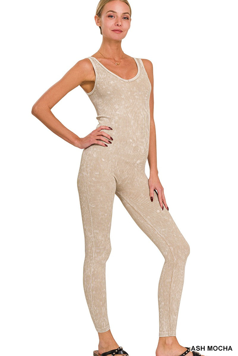 Washed Ribbed Bodysuit-Jumpsuits & Rompers-Krush Kandy, Women's Online Fashion Boutique Located in Phoenix, Arizona (Scottsdale Area)