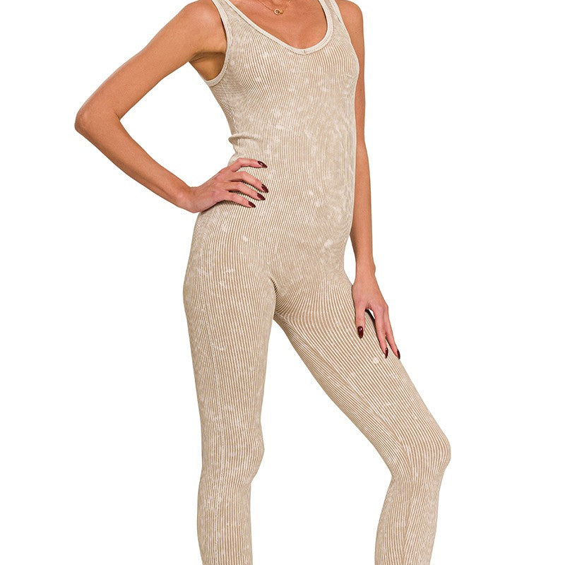 Washed Ribbed Bodysuit-Jumpsuits & Rompers-Krush Kandy, Women's Online Fashion Boutique Located in Phoenix, Arizona (Scottsdale Area)