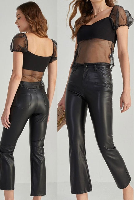 High Rise Cropped Flare Faux Leather Trousers-Pants-Krush Kandy, Women's Online Fashion Boutique Located in Phoenix, Arizona (Scottsdale Area)