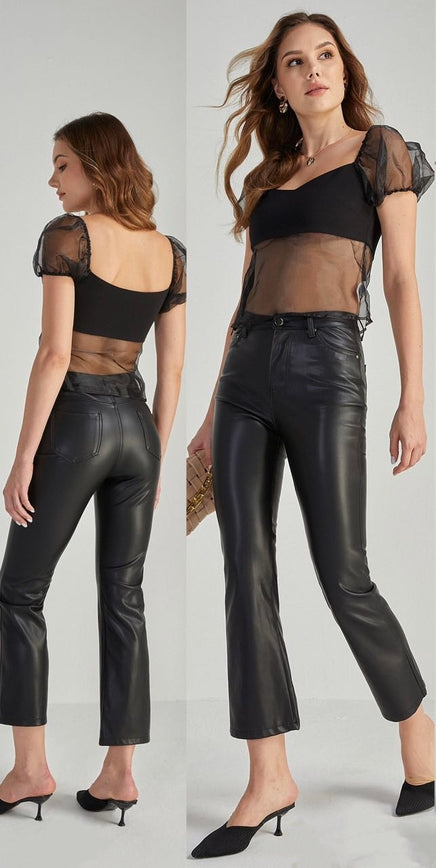 High Rise Cropped Flare Faux Leather Trousers-Pants-Krush Kandy, Women's Online Fashion Boutique Located in Phoenix, Arizona (Scottsdale Area)
