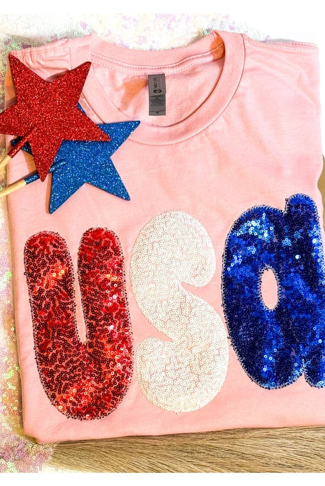 PREORDER USA Patriotic 4th of July Short Sleeve, Pink-Graphic Tees-Krush Kandy, Women's Online Fashion Boutique Located in Phoenix, Arizona (Scottsdale Area)