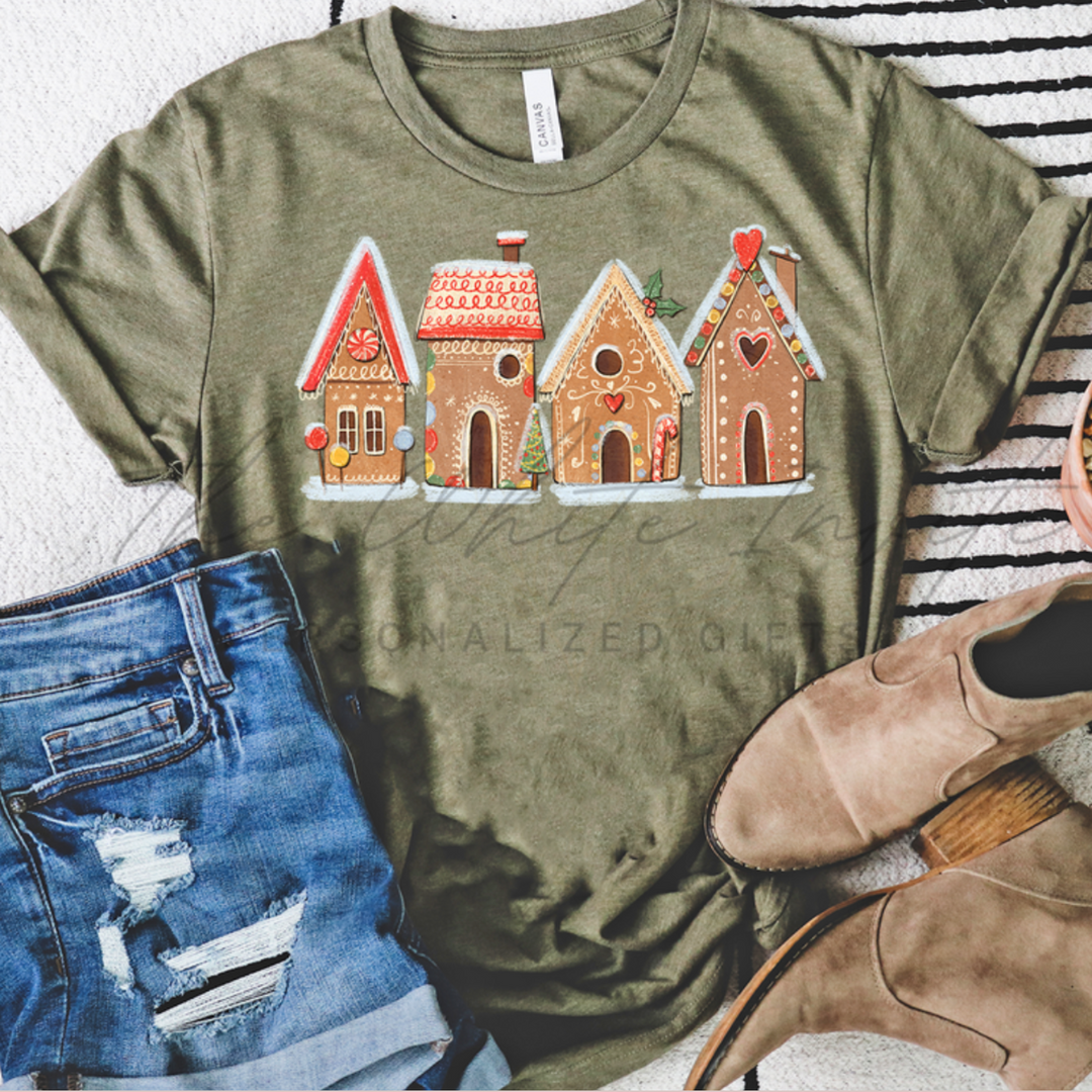 PRE ORDER Christmas Gingerbread Houses Women's Graphic Tee-Graphic Tees-Krush Kandy, Women's Online Fashion Boutique Located in Phoenix, Arizona (Scottsdale Area)