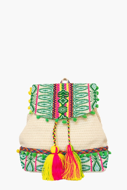 Magdelena Aztec Cotton Backpack w/ Tassels-Purses & Bags-Krush Kandy, Women's Online Fashion Boutique Located in Phoenix, Arizona (Scottsdale Area)