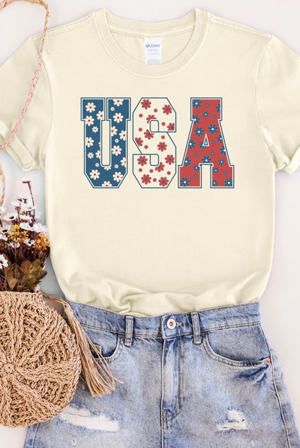 PREORDER USA Flowers Soft Graphic Tee-Graphic Tees-Krush Kandy, Women's Online Fashion Boutique Located in Phoenix, Arizona (Scottsdale Area)