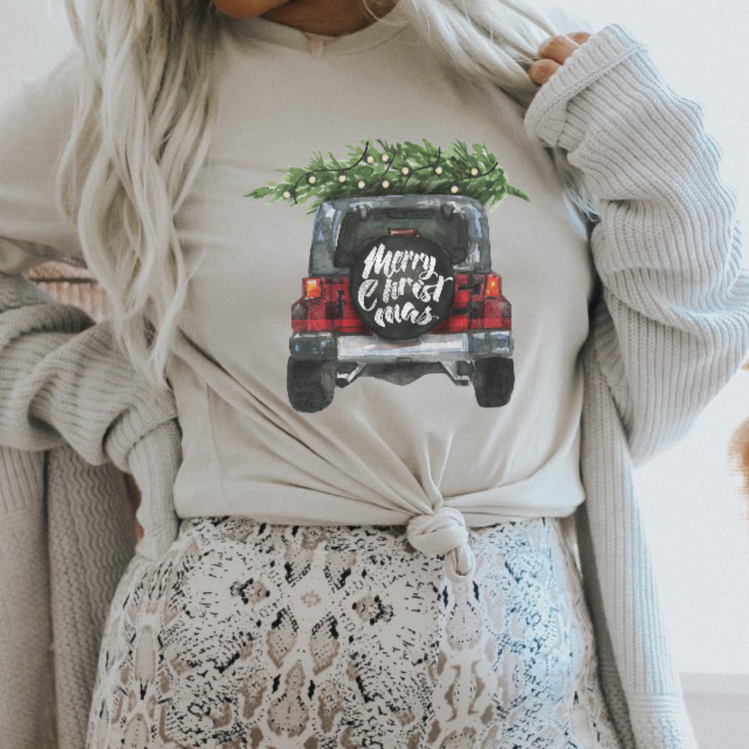 PRE ORDER Christmas Truck Merry Christmas Women's Graphic Tee-Graphic Tees-Krush Kandy, Women's Online Fashion Boutique Located in Phoenix, Arizona (Scottsdale Area)