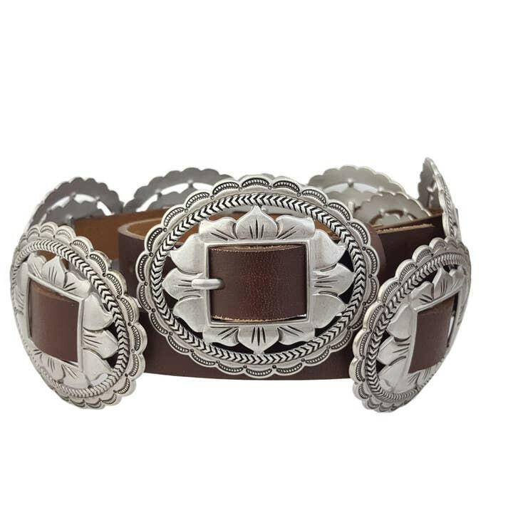 100% Genuine Leather Floral Concho Belt-Belts-Krush Kandy, Women's Online Fashion Boutique Located in Phoenix, Arizona (Scottsdale Area)