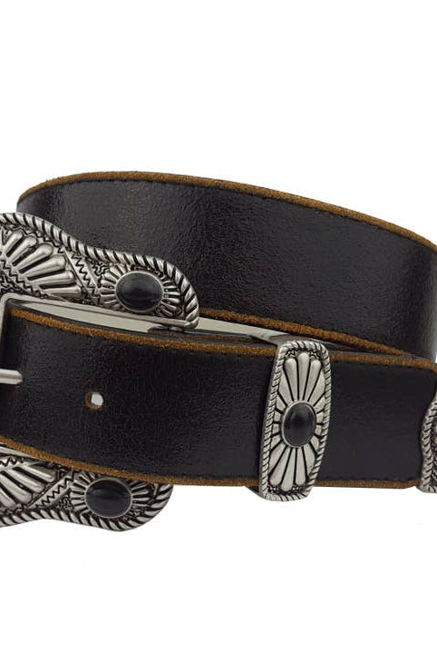 Black/ Black Stone View. Vintage Leather Belt with Western Buckle-Belts-Krush Kandy, Women's Online Fashion Boutique Located in Phoenix, Arizona (Scottsdale Area)