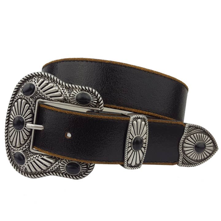 Black/ Black Stone View. Vintage Leather Belt with Western Buckle-Belts-Krush Kandy, Women's Online Fashion Boutique Located in Phoenix, Arizona (Scottsdale Area)