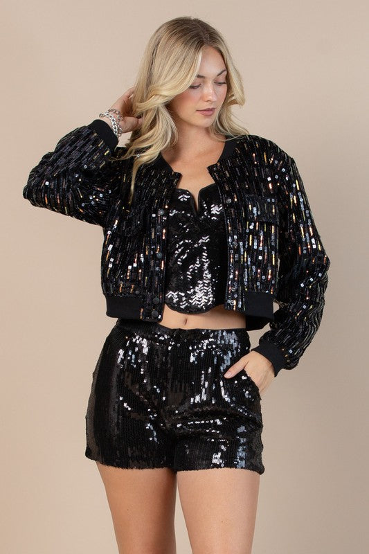Glitter Bomb Crop Bomber Jacket-Jackets-Krush Kandy, Women's Online Fashion Boutique Located in Phoenix, Arizona (Scottsdale Area)