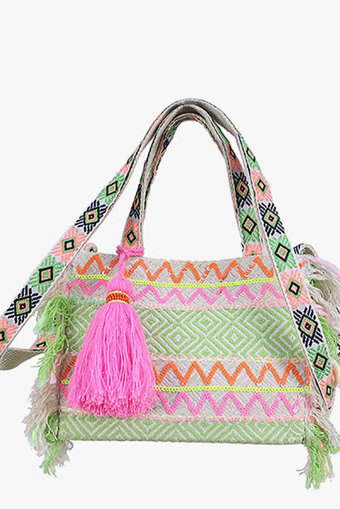 Gwenyth Boho Striped Tote w/ Fringe and Tassels-Purses & Bags-Krush Kandy, Women's Online Fashion Boutique Located in Phoenix, Arizona (Scottsdale Area)