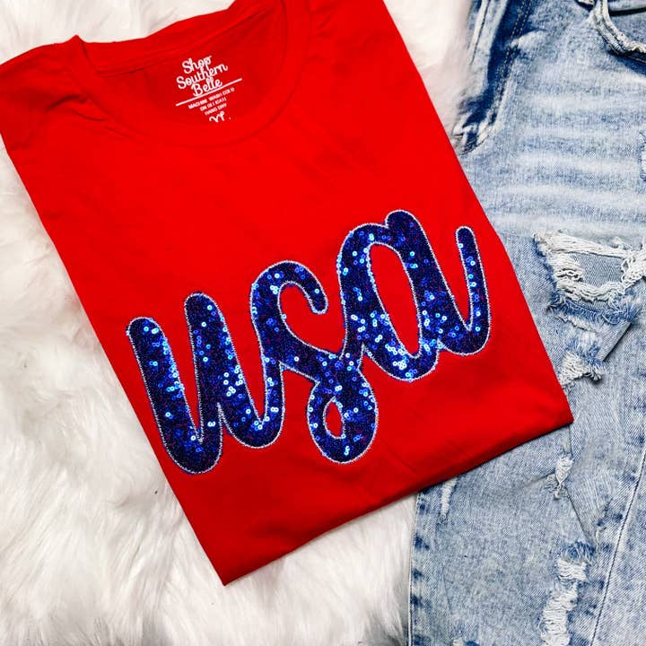 PREORDER USA Patriotic 4th of July Tee, Red-Graphic Tees-Krush Kandy, Women's Online Fashion Boutique Located in Phoenix, Arizona (Scottsdale Area)