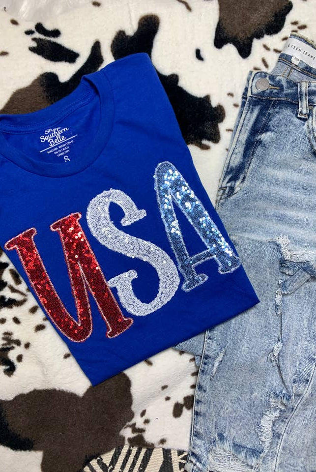 PREORDER USA Patriotic 4th of July Tee, Blue-Graphic Tees-Krush Kandy, Women's Online Fashion Boutique Located in Phoenix, Arizona (Scottsdale Area)