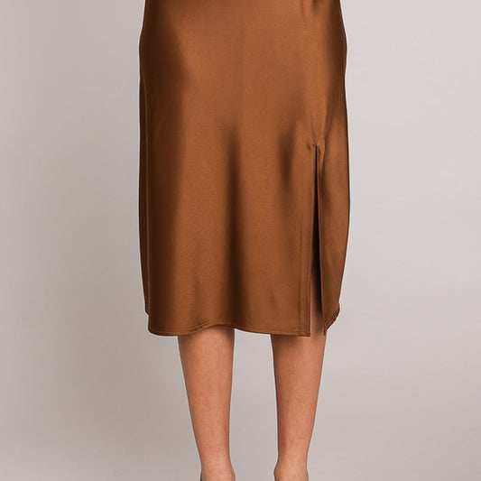 Satin Front Slit Midi Skirt-Skirts-Krush Kandy, Women's Online Fashion Boutique Located in Phoenix, Arizona (Scottsdale Area)
