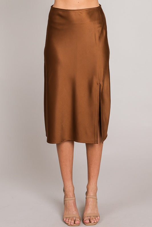 Satin Front Slit Midi Skirt-Skirts-Krush Kandy, Women's Online Fashion Boutique Located in Phoenix, Arizona (Scottsdale Area)